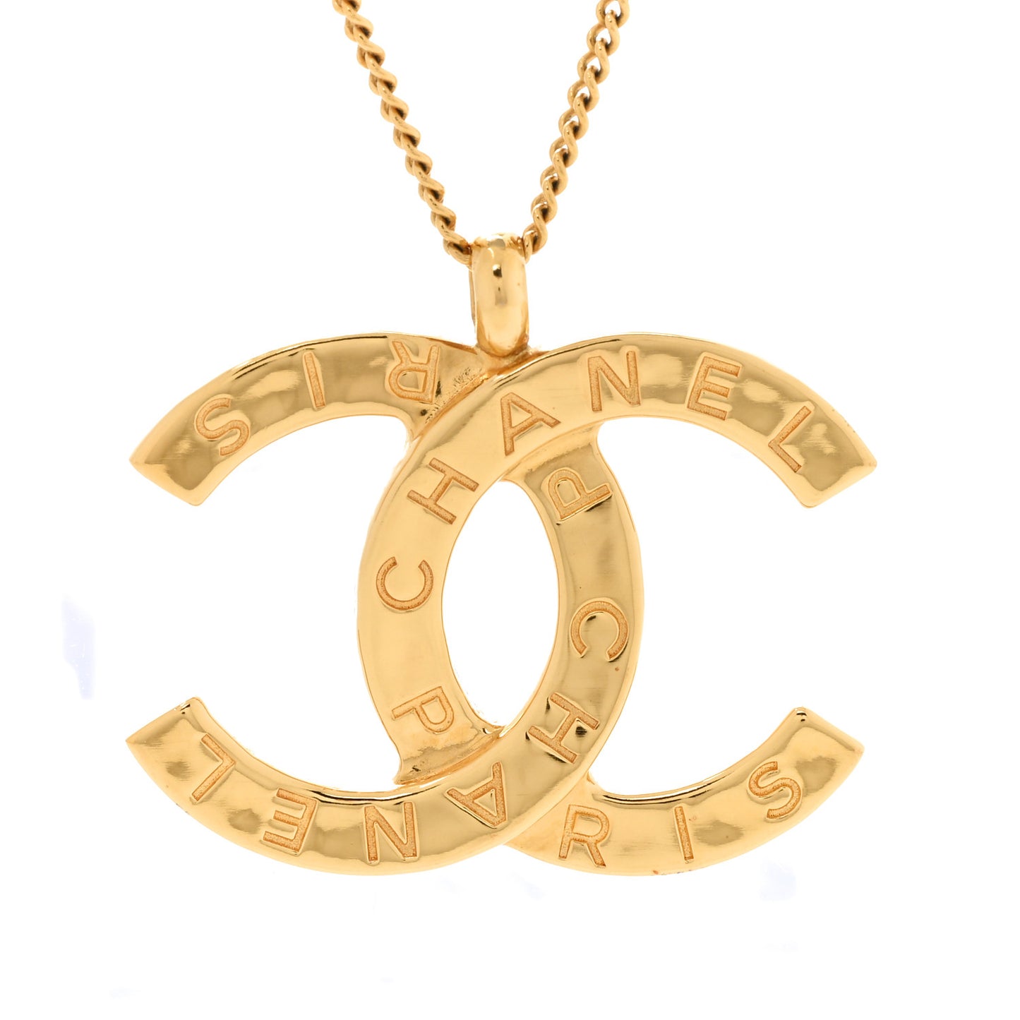 Metal CC Paris Button Necklace Gold