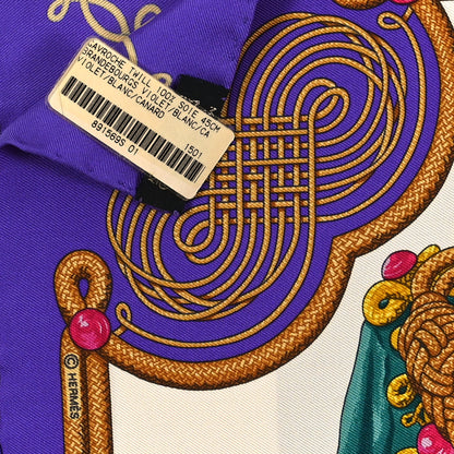 Hermes Silk Brandebourgs Pocket Square Violet Blanc Canard 3 of 3