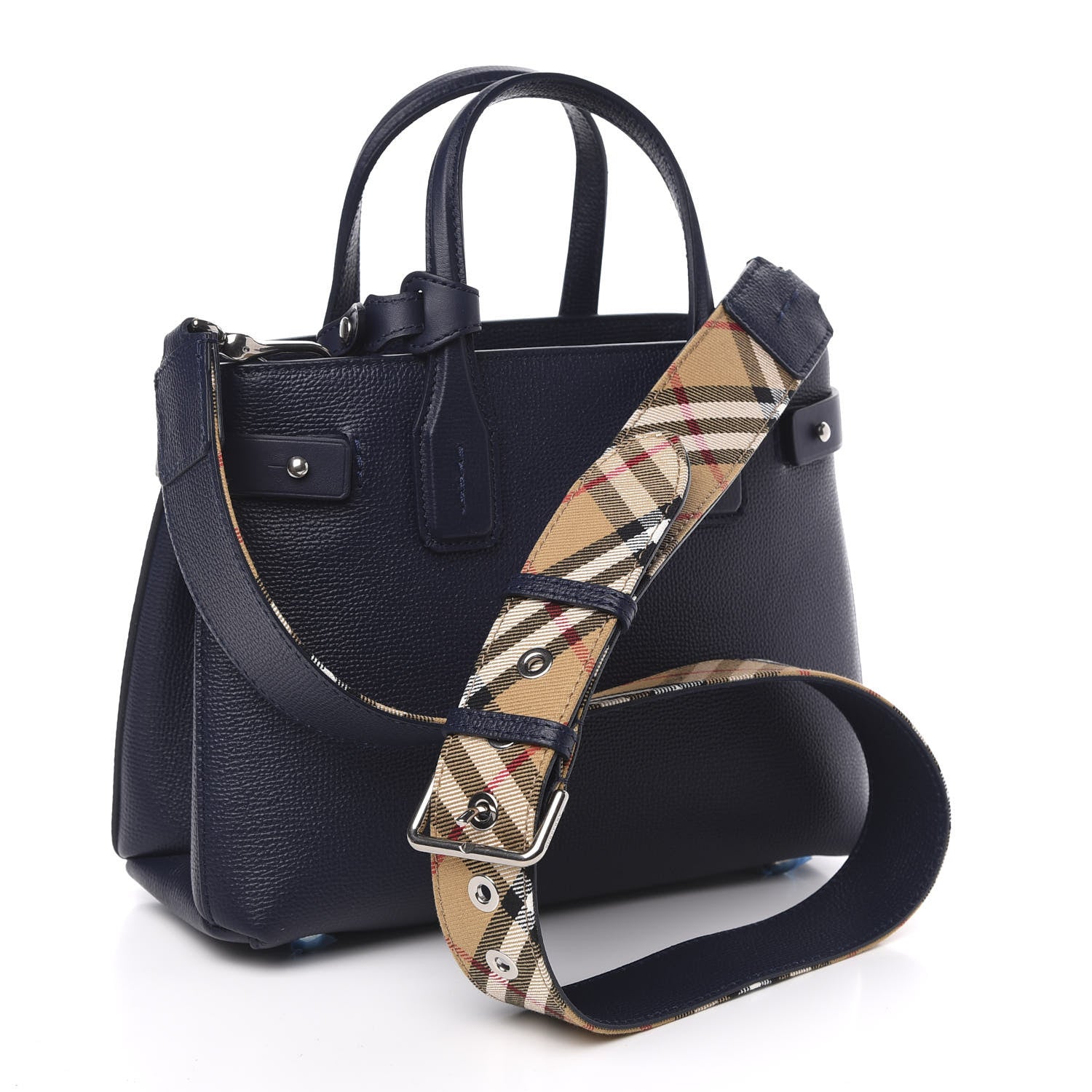 Burberry Grainy Calfskin House Check Small Banner Tote Regency Blue 3 of 10