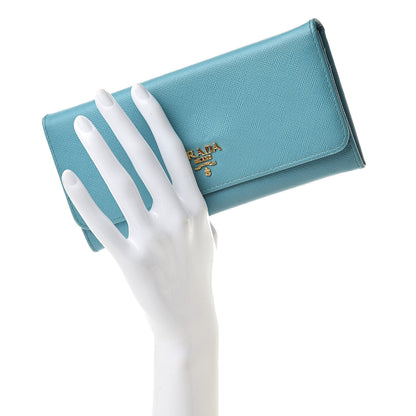 Prada Saffiano Metal Continental Flap Wallet Turchese 2 of 11