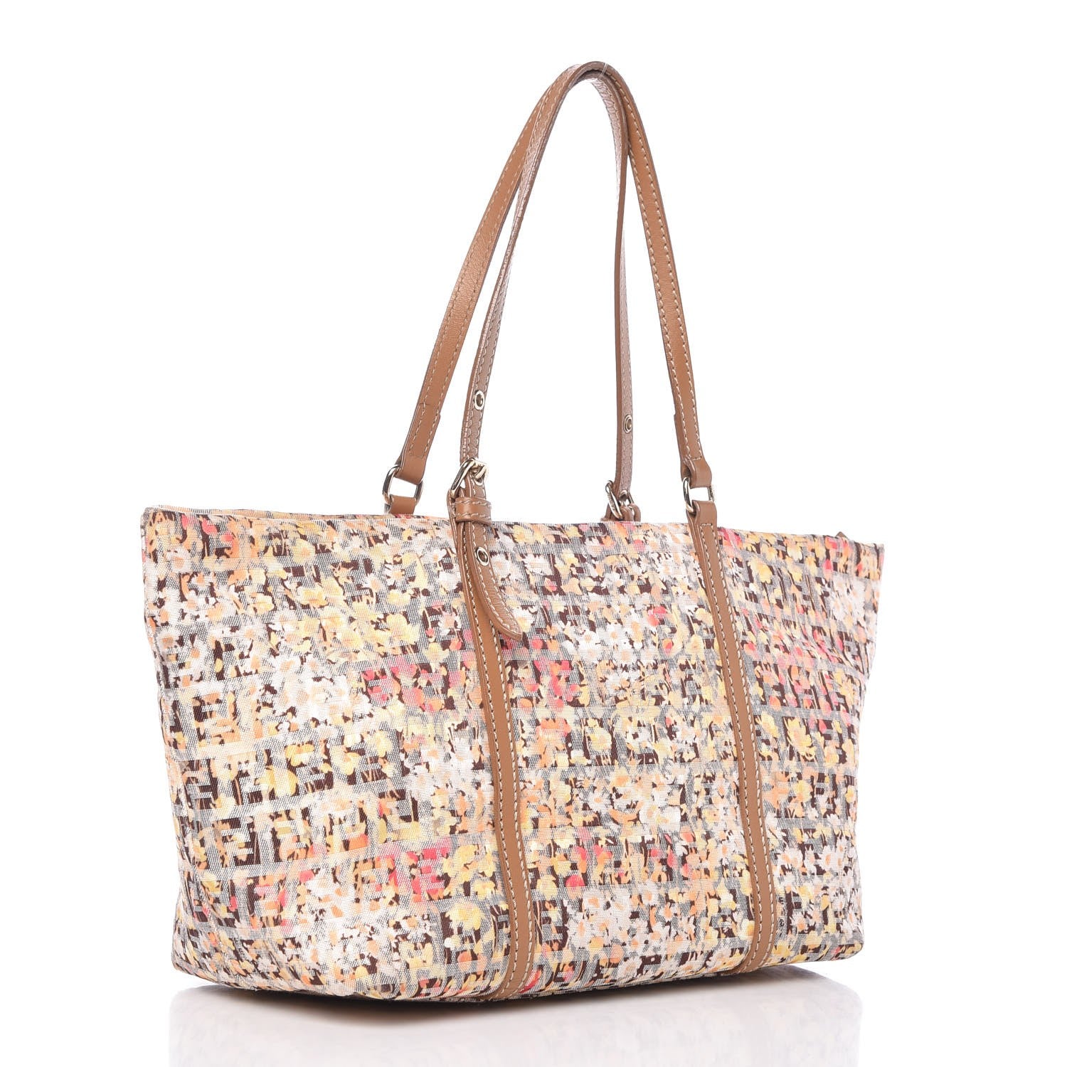 Fendi Zucchino Vitello Floral Forever Shopper Tote Pesca Giallo Saddler 3 of 7