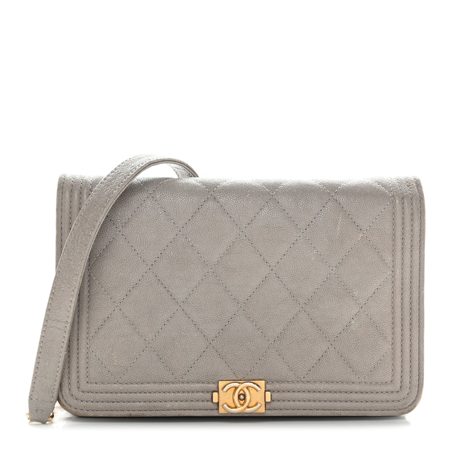 Caviar Quilted Boy Wallet On Chain WOC Grey