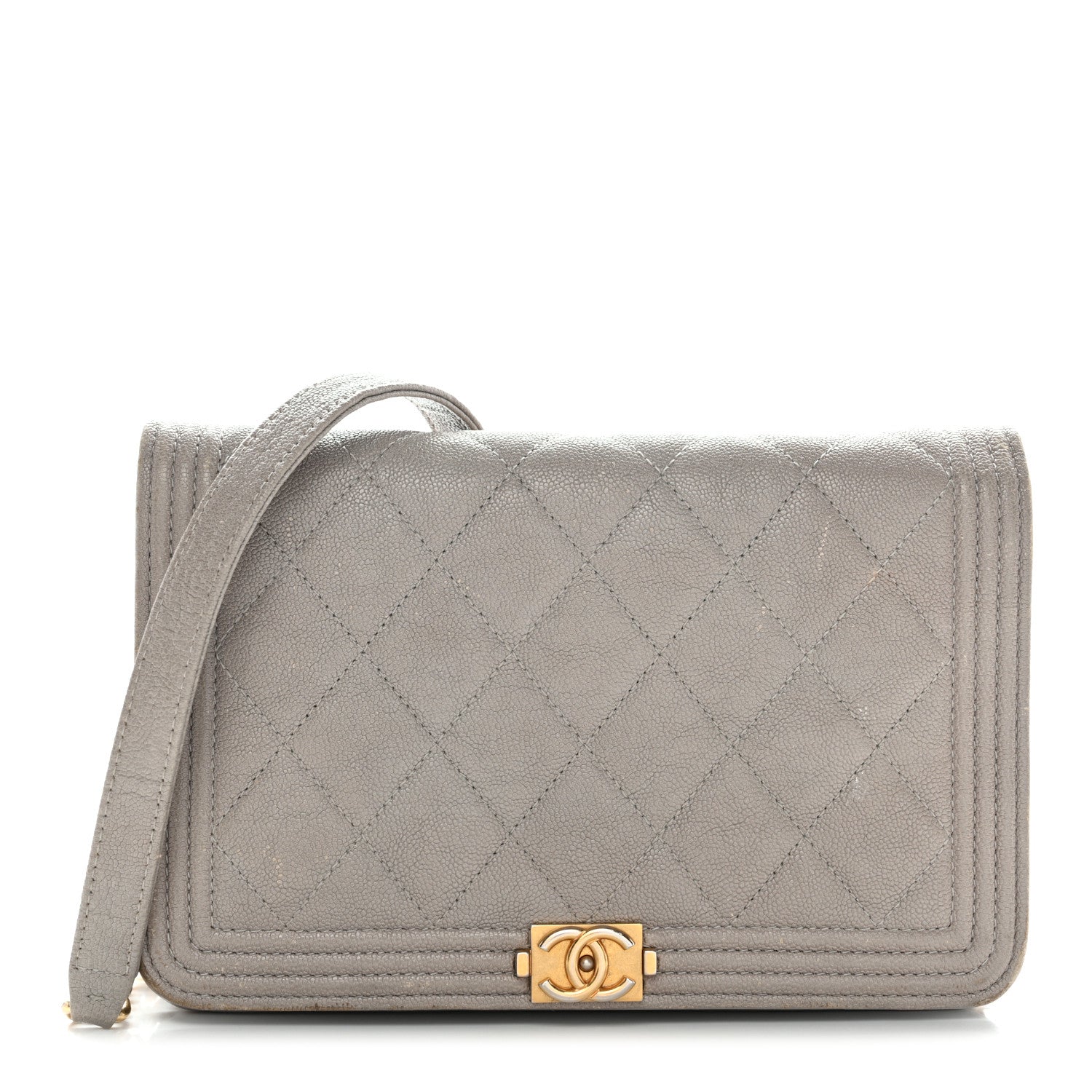 Chanel Caviar Quilted Boy Wallet On Chain WOC Grey 1 of 17