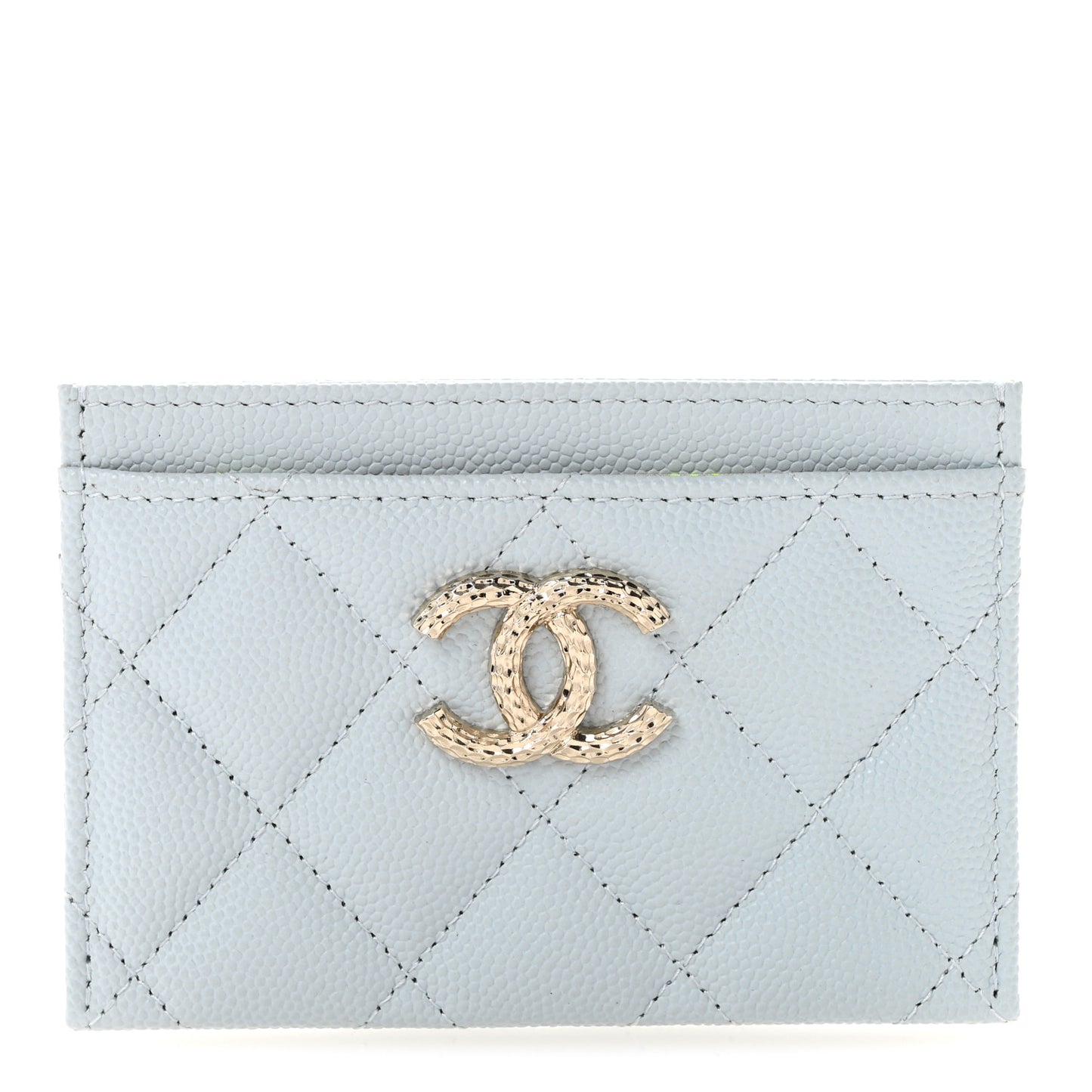 Caviar Quilted CC Logo Card Holder Light Blue