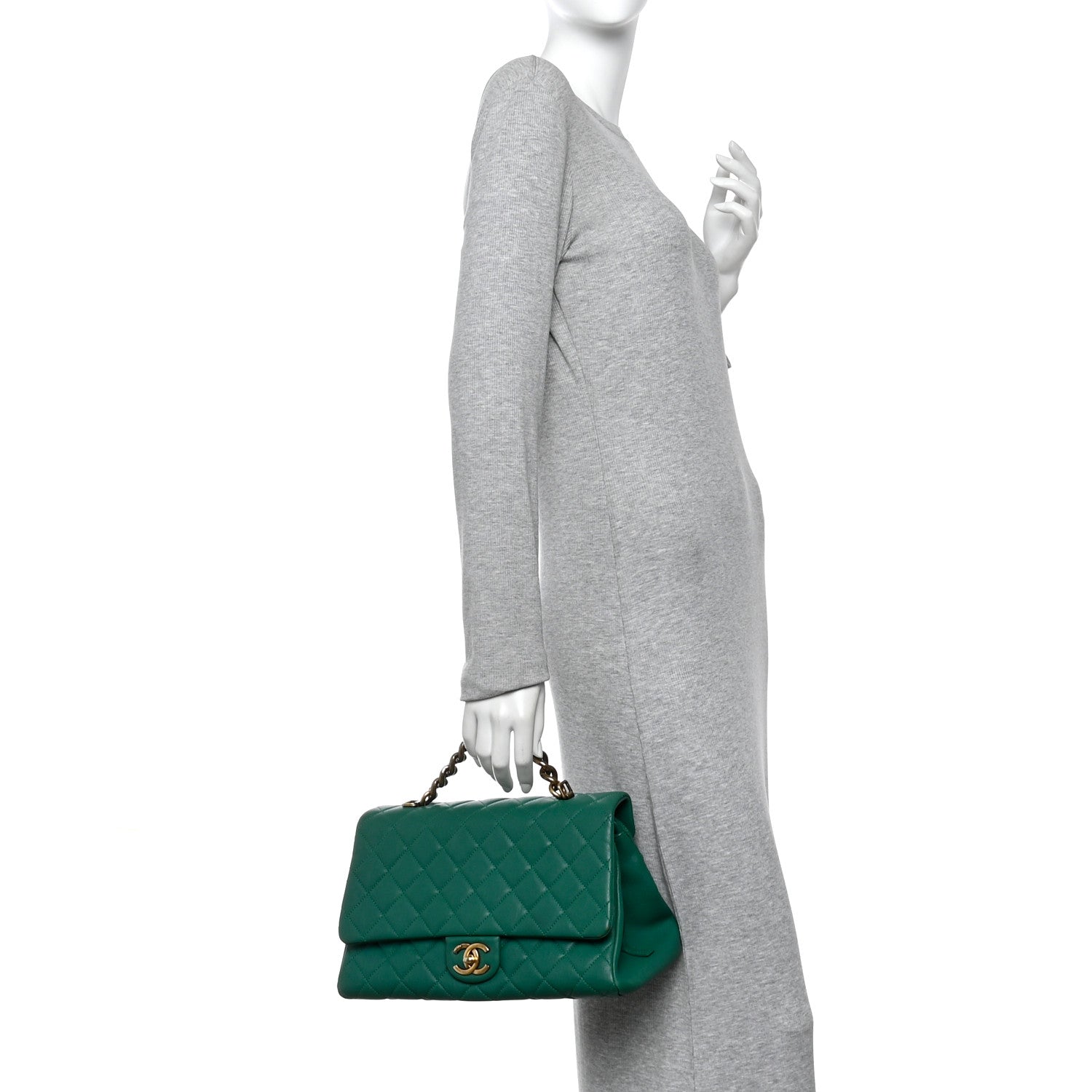 Chanel Shiny Sheepskin Quilted Large Trapezio Flap Green 2 of 10