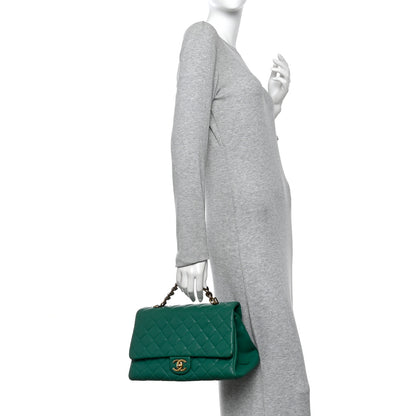 Chanel Shiny Sheepskin Quilted Large Trapezio Flap Green 2 of 10