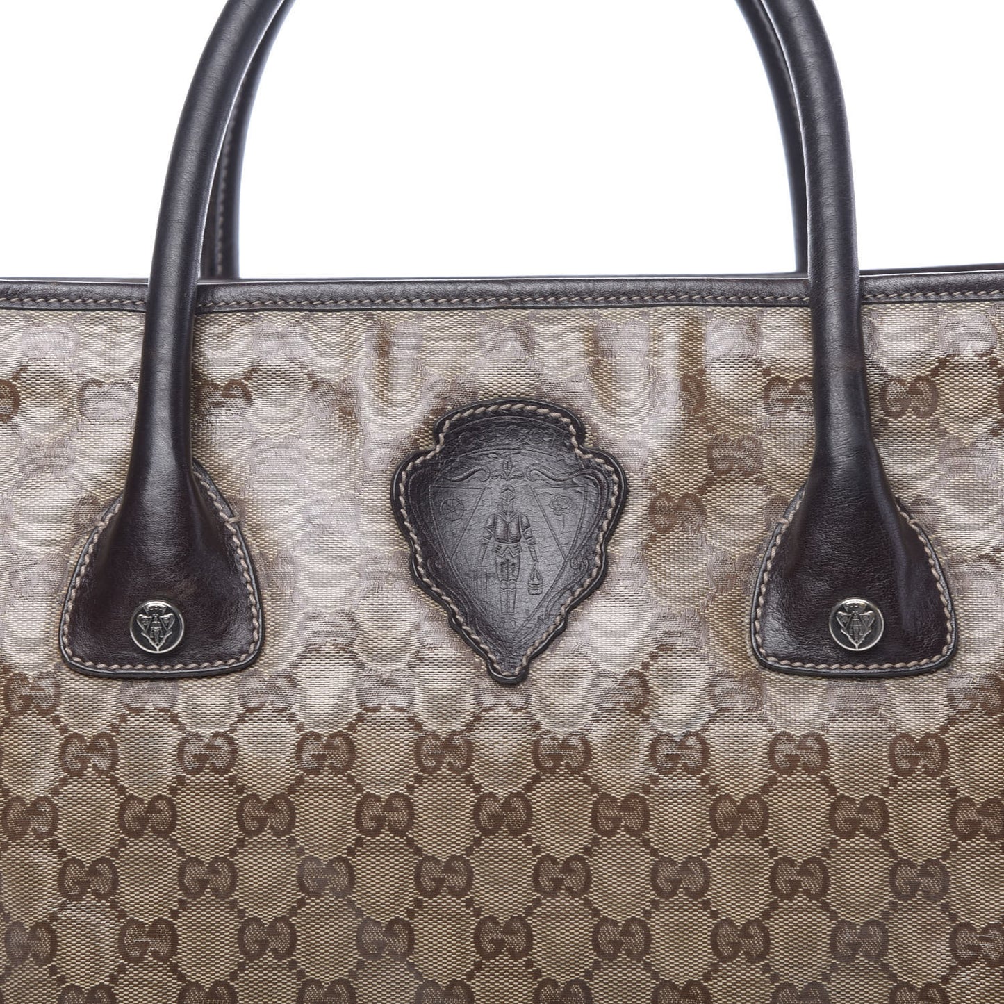 Crystal Monogram Crest Embossed Tote Brown