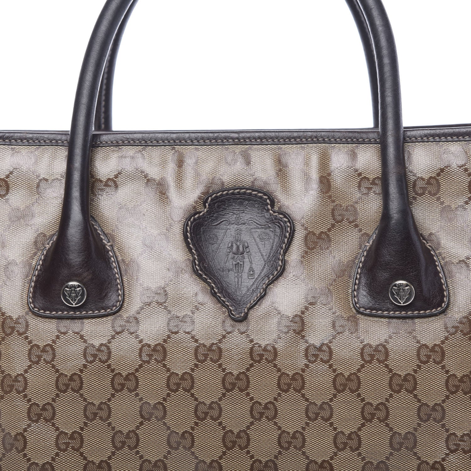 Gucci Crystal Monogram Crest Embossed Tote Brown 10 of 12