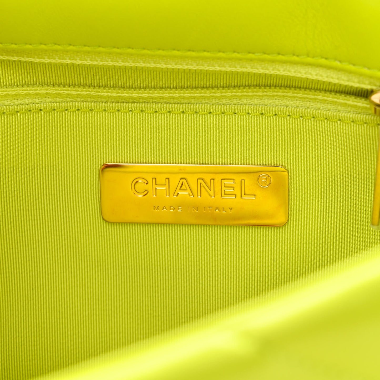 Shiny Lambskin Quilted Medium Chanel 19 Flap Neon Yellow
