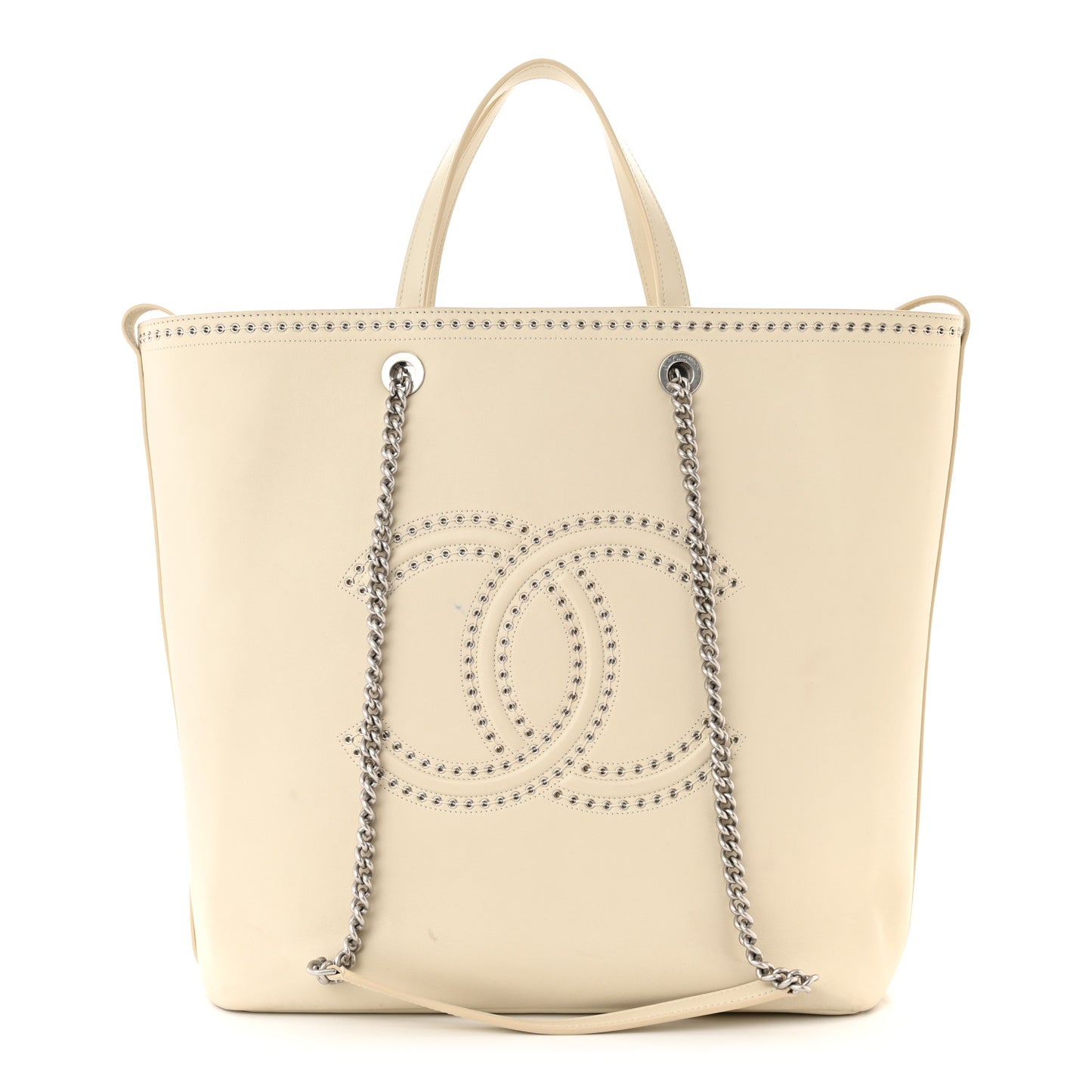Calfskin Large Coco Eyelets Shopping Tote White