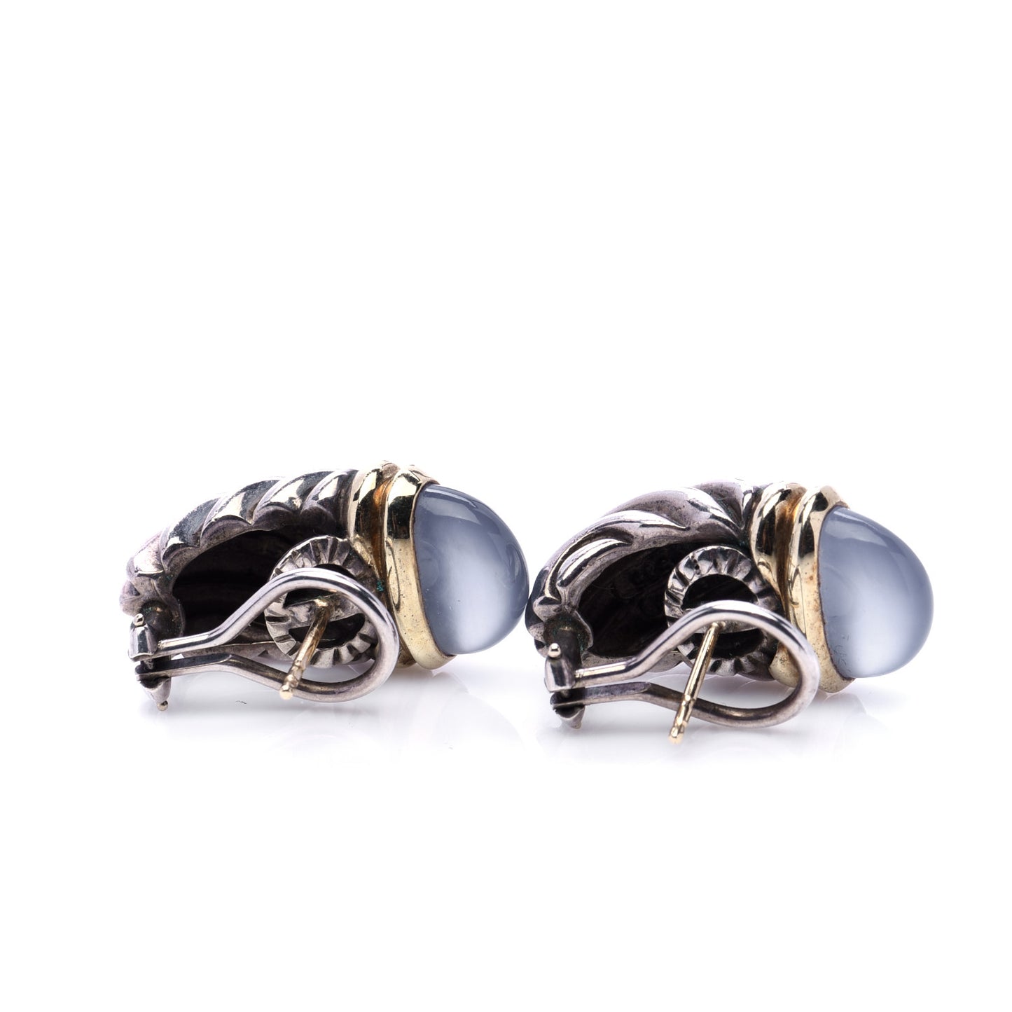 Sterling Silver 14K Yellow Gold Chalcedony 26mm Thoroughbred Shrimp Earrings