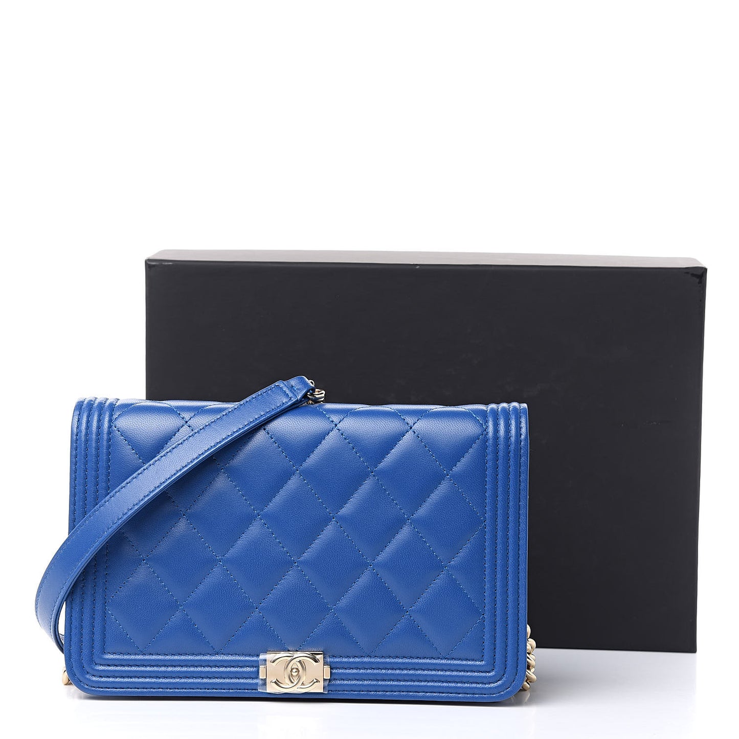 Lambskin Quilted Boy Wallet On Chain WOC Blue
