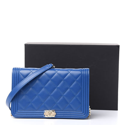 Chanel Lambskin Quilted Boy Wallet On Chain WOC Blue 9 of 9