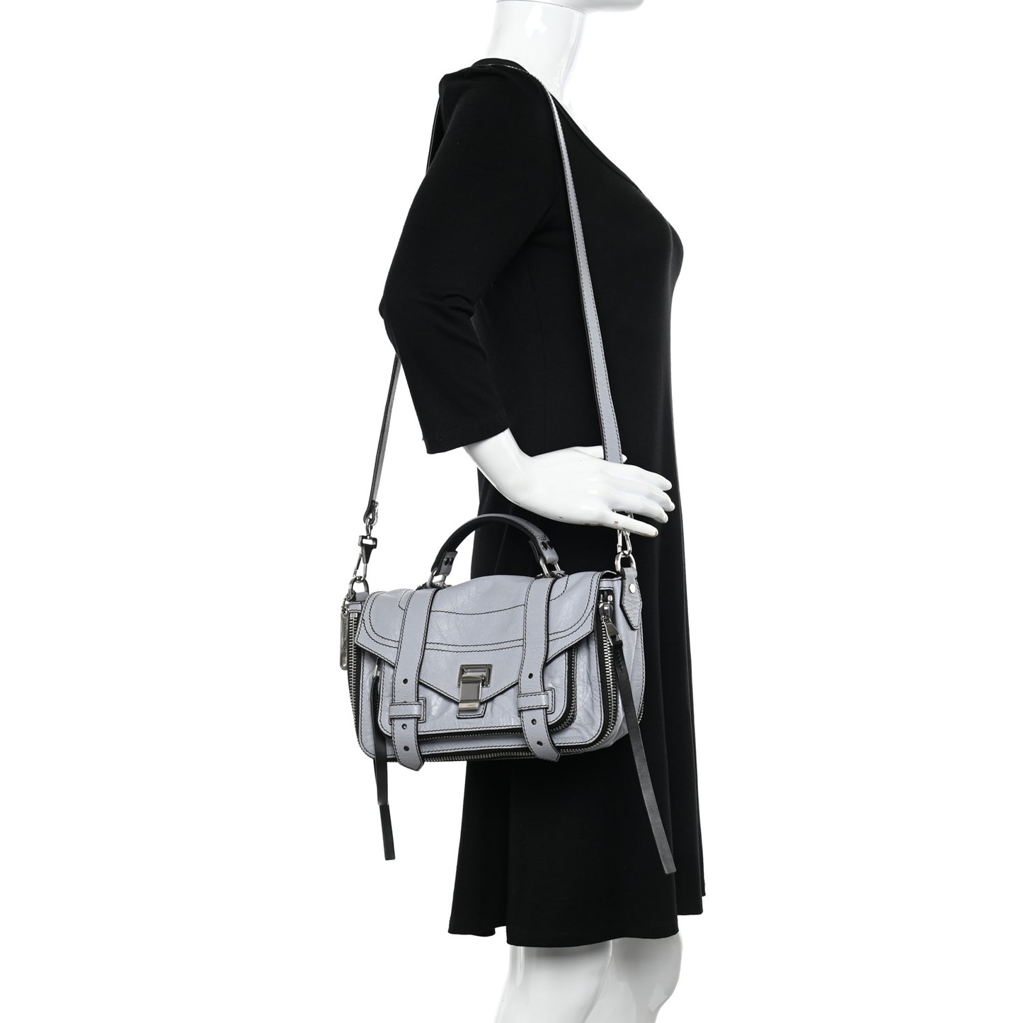Paper Lambskin Tiny PS1 Plus Zip Satchel Dove Grey