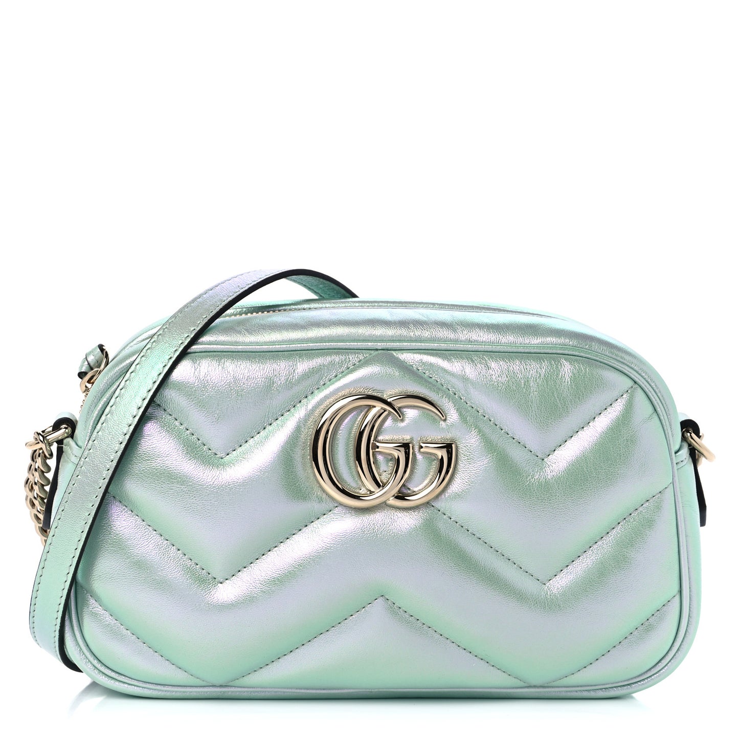 Iridescent Nappa Chevron Matelasse Small GG Marmont Chain Shoulder Bag Iridescent Salvy Green