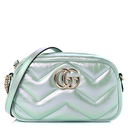 Gucci Iridescent Nappa Chevron Matelasse Small GG Marmont Chain Shoulder Bag Iridescent Salvy Green 1 of 8