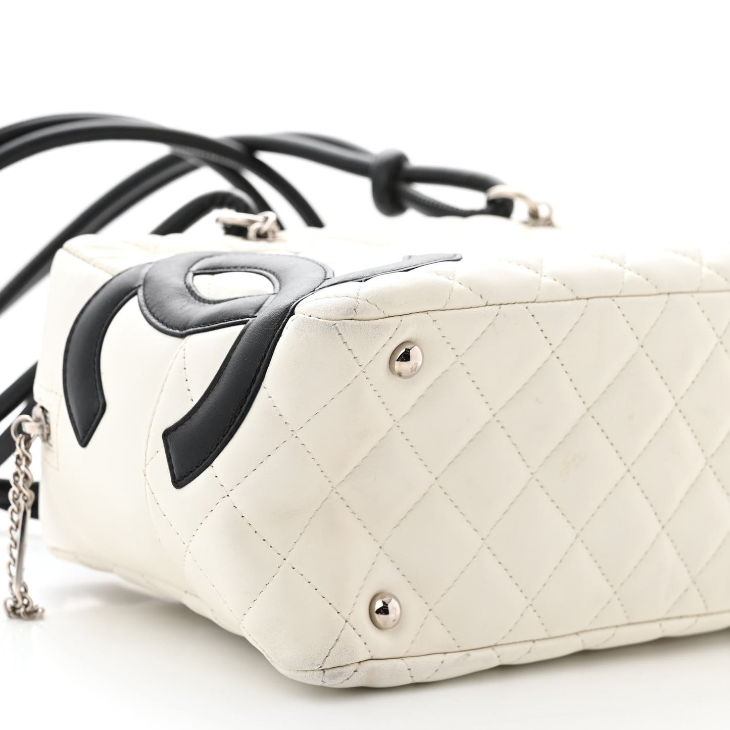 Calfskin Quilted Large Cambon Bowler White Black