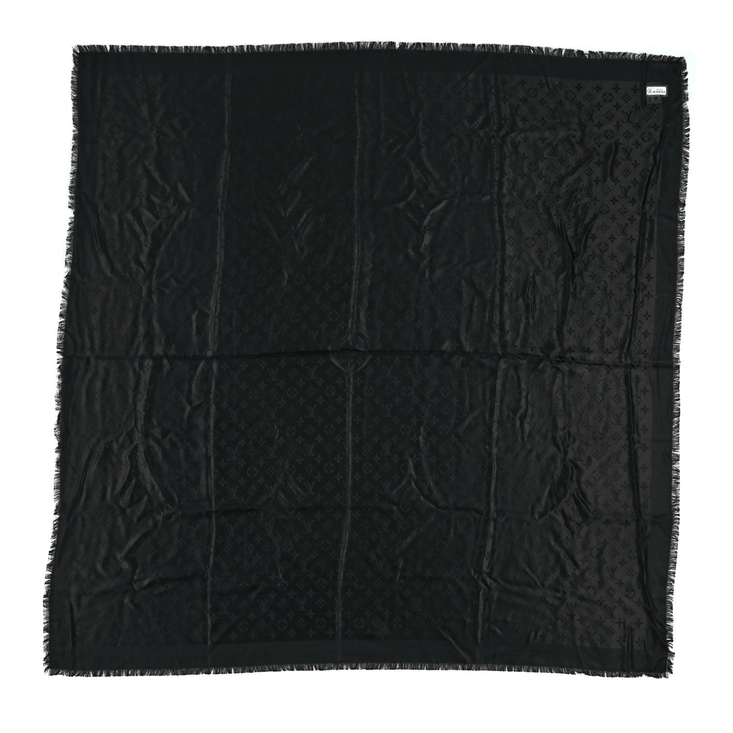 Louis Vuitton Silk Wool Monogram Shawl Black 2 of 4