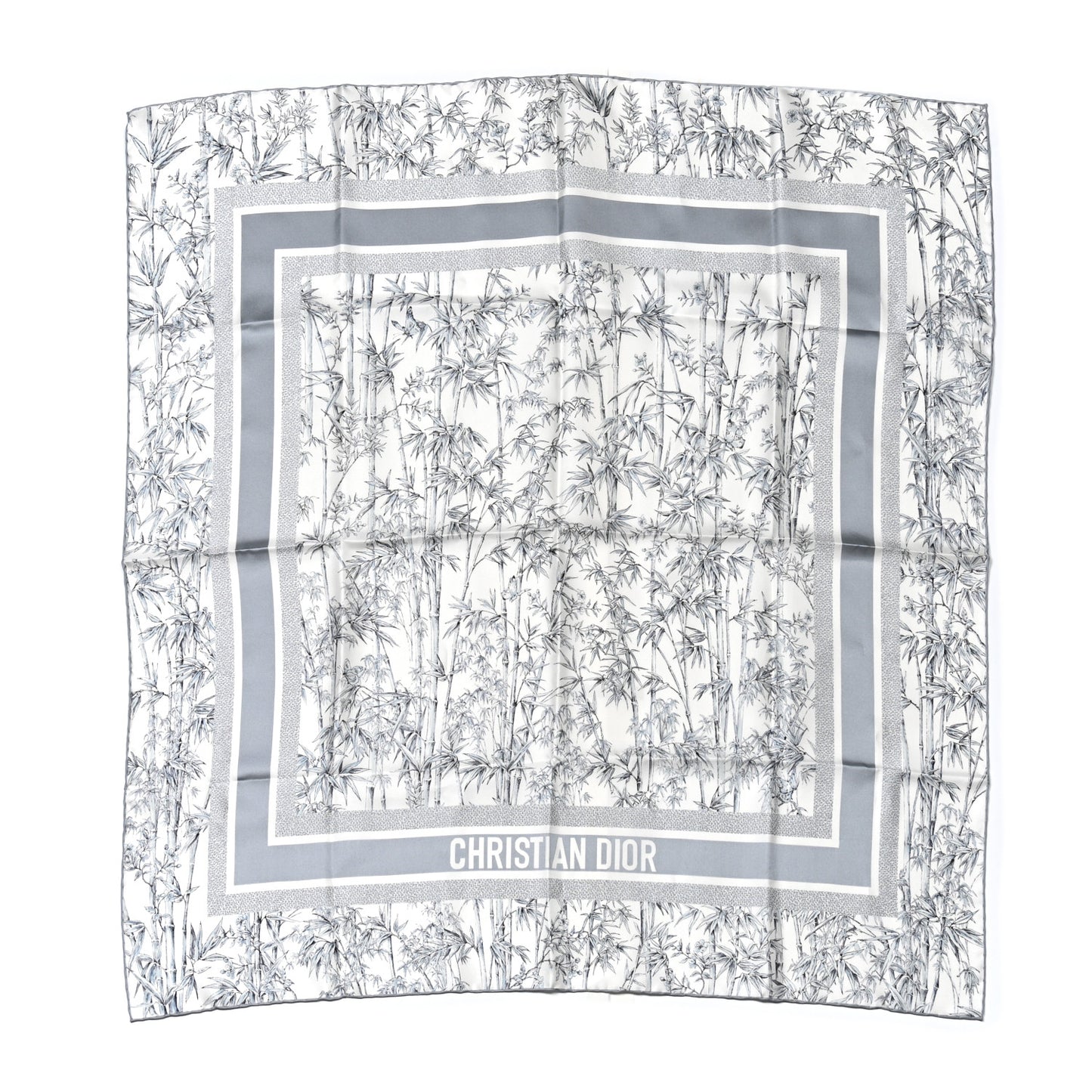Silk Toile de Jouy Natura Square Scarf 90 White Light Gray