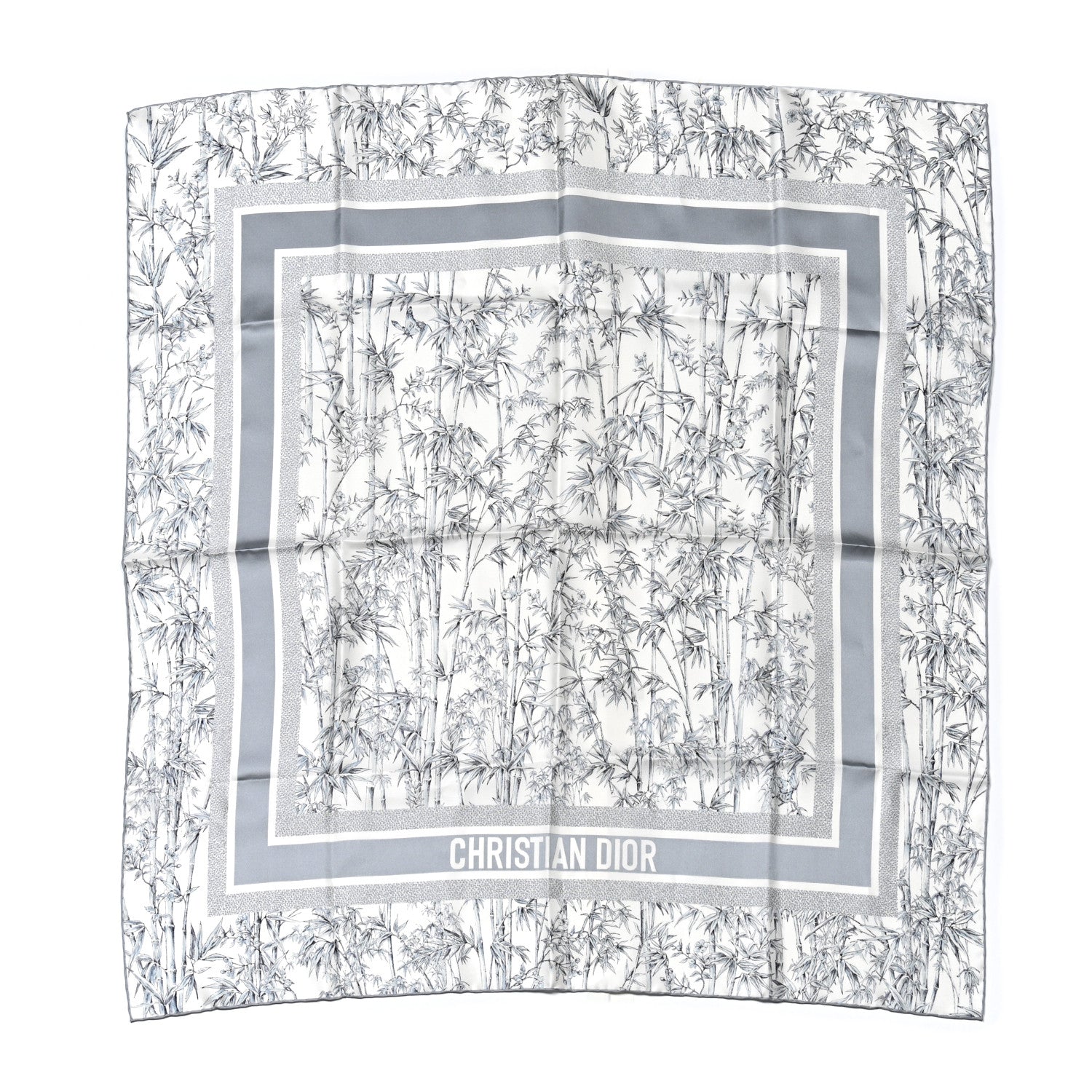 Christian Dior Silk Toile de Jouy Natura Square Scarf 90 White Light Gray 1 of 3