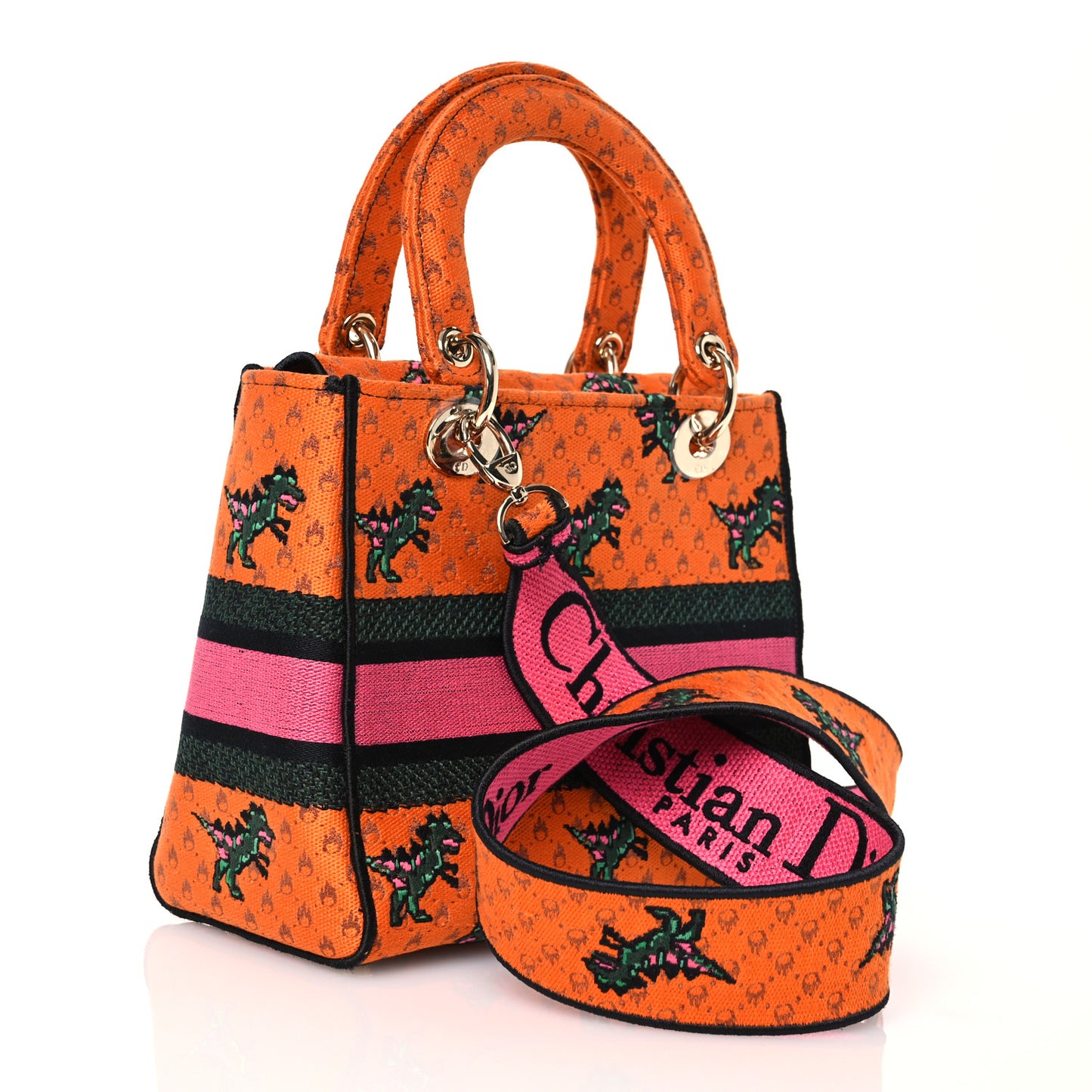 Canvas Embroidered Dino Medium Lady D-Lite Orange Multicolor