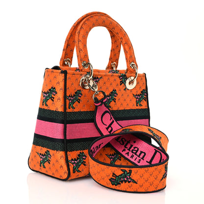 Christian Dior Canvas Embroidered Dino Medium Lady D-Lite Orange Multicolor 3 of 16