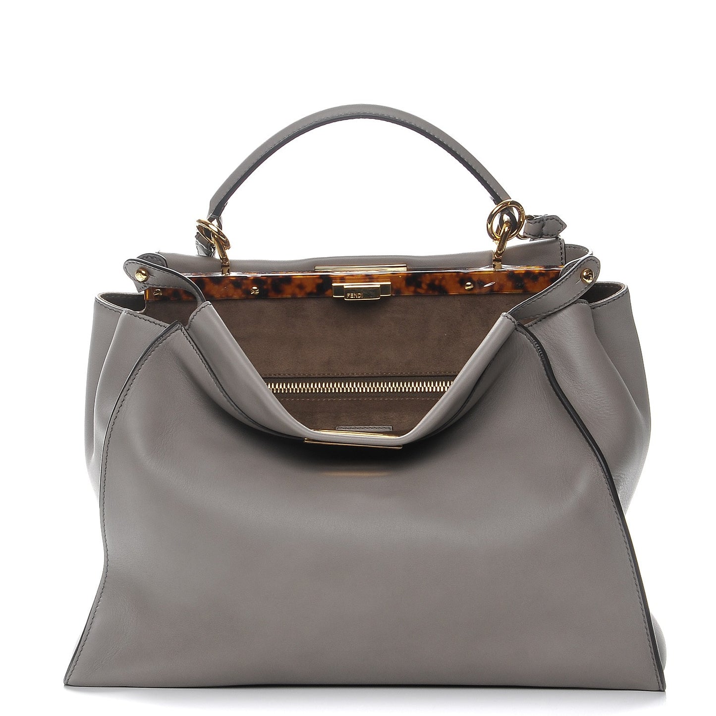 Vitello Seta Suede Plexiglass Tortoise Large Peekaboo Iconic Satchel Asfalto Marrone