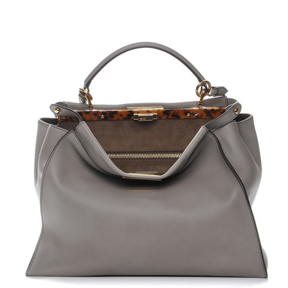 Fendi Vitello Seta Suede Plexiglass Tortoise Large Peekaboo Iconic Satchel Asfalto Marrone 1 of 8