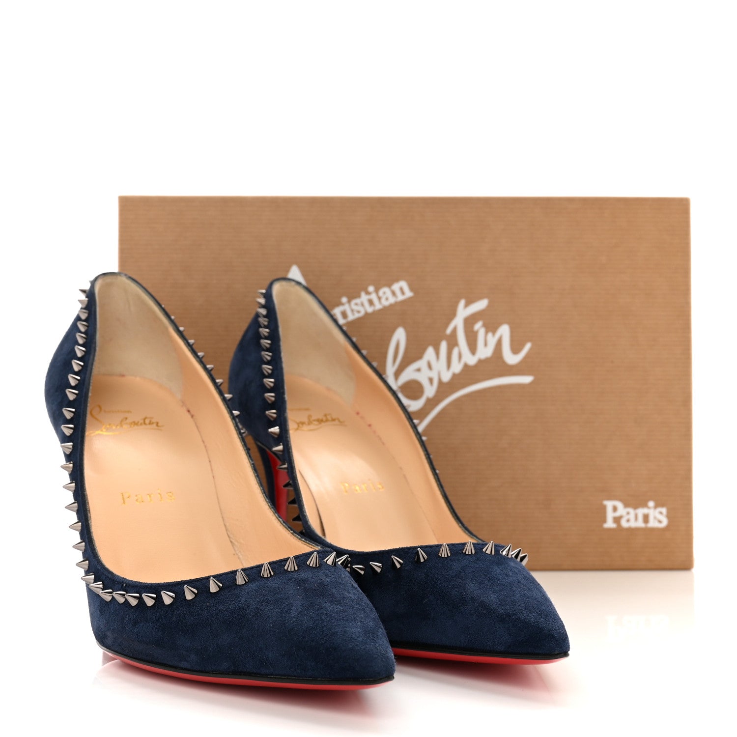 Christian Louboutin Veau Velours Studded Anjalina 85 Pumps 36 Marine 10 of 10