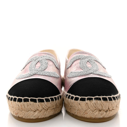 Chanel Laminated Lambskin Grosgrain Embroidered CC Espadrilles 36 Pink Silver Black 2 of 8