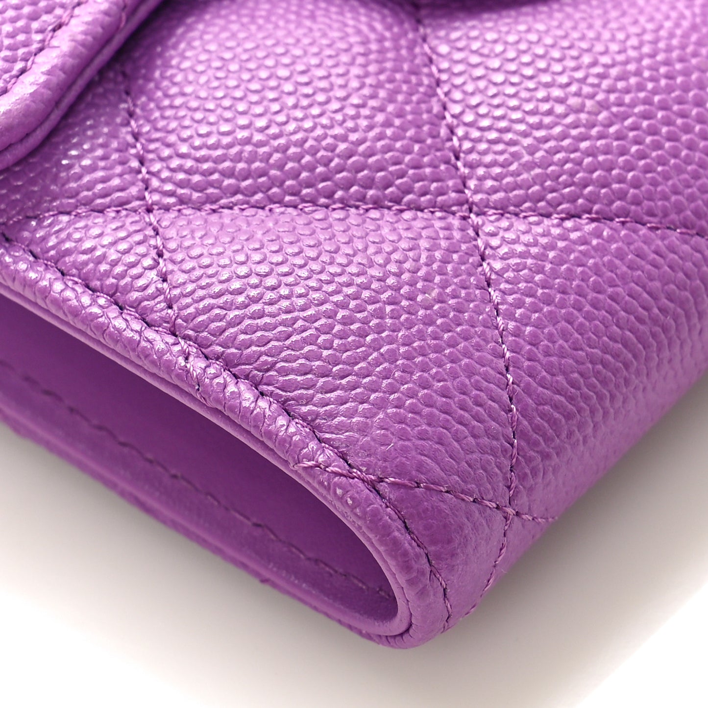 Caviar Quilted Compact Flap Wallet Purple