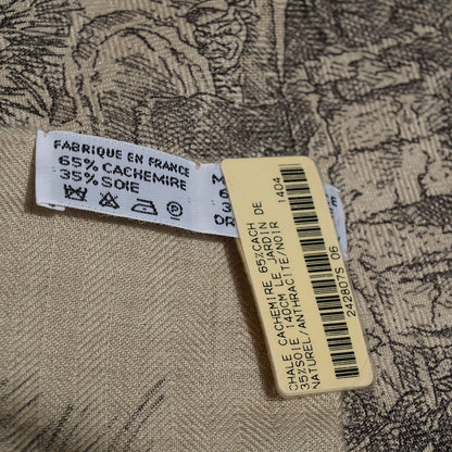 Hermes Cashmere Silk Le Jardin de Leila Shawl 140 Blanc Noir Anthracite Gris 7 of 7