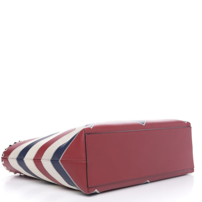 Valentino Garavani Calfskin Canvas Chevron Inlay Rockstud Shoulder Tote Red White Blue 4 of 11