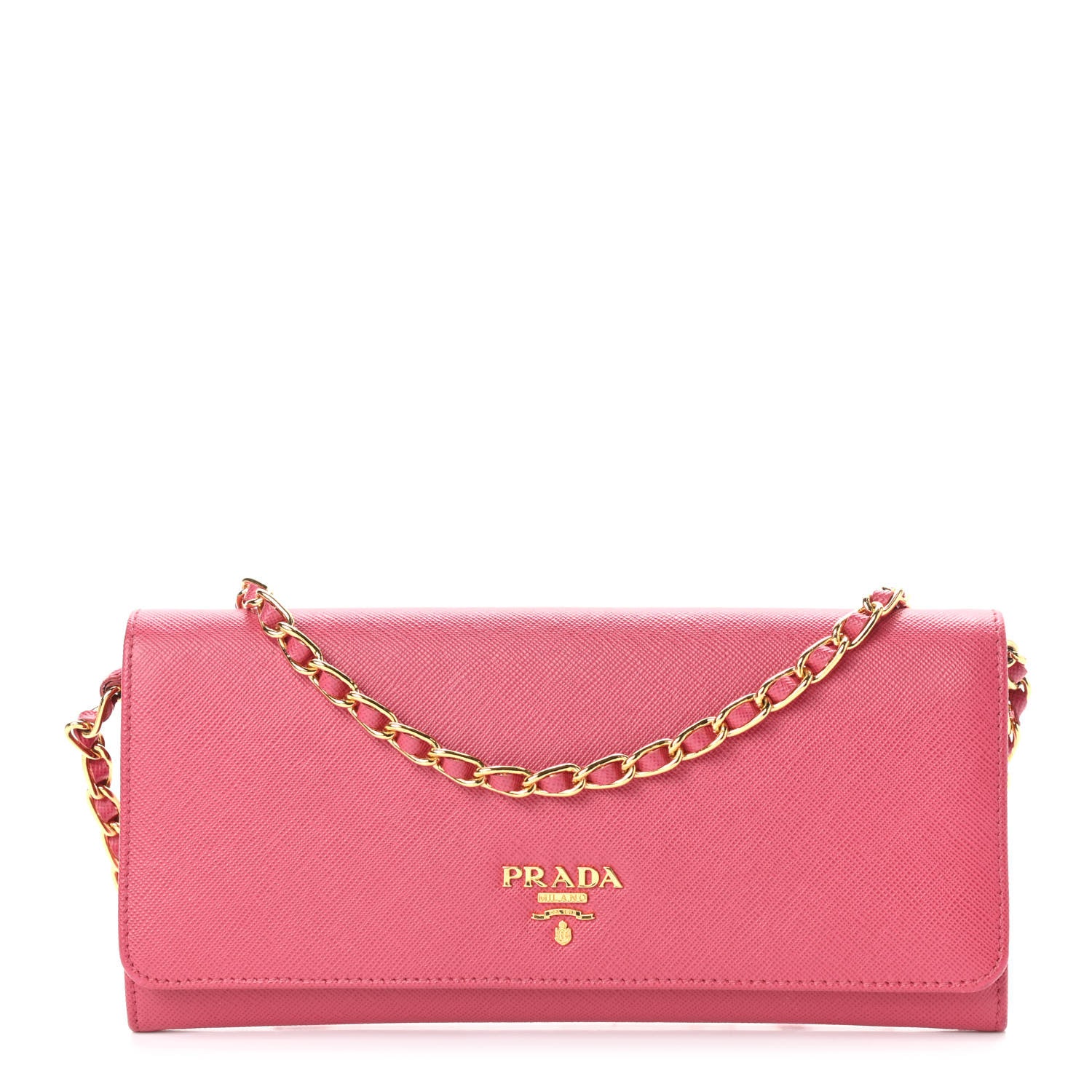 Prada Saffiano Metal Oro Chain Wallet Peonia 1 of 8