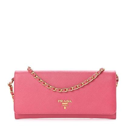 Prada Saffiano Metal Oro Chain Wallet Peonia 1 of 8
