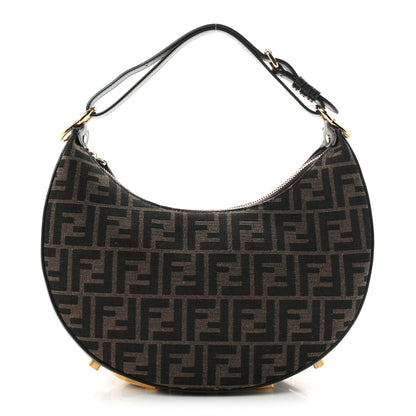 Fendi Fabric Jacquard Vitello Grace FF 1974 Small Fendigraphy Hobo Bag Tobacco Moro Ebano 1 of 10