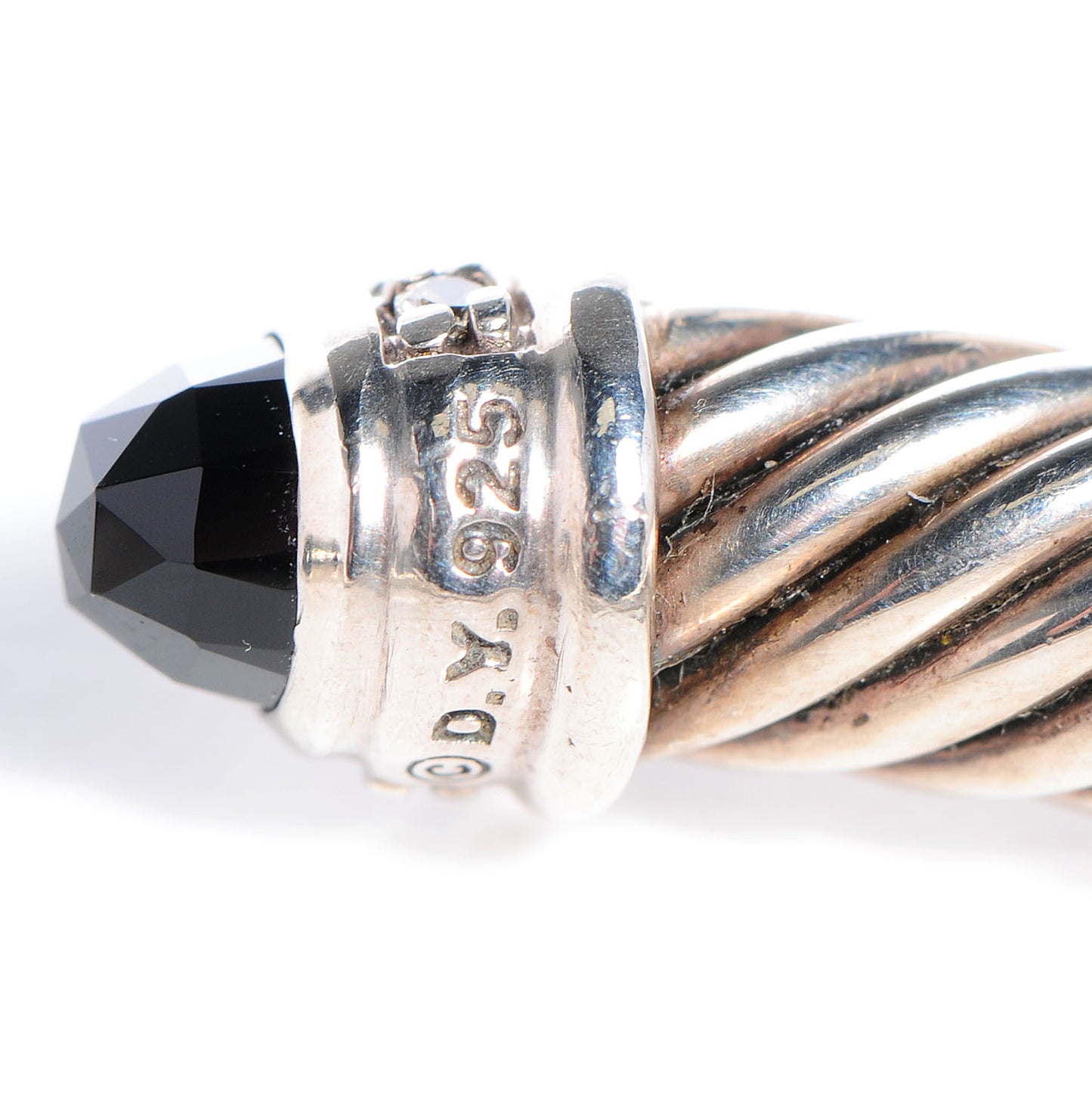 Sterling Silver Diamond Pave Black Onyx 5mm Cable Classics Bracelet