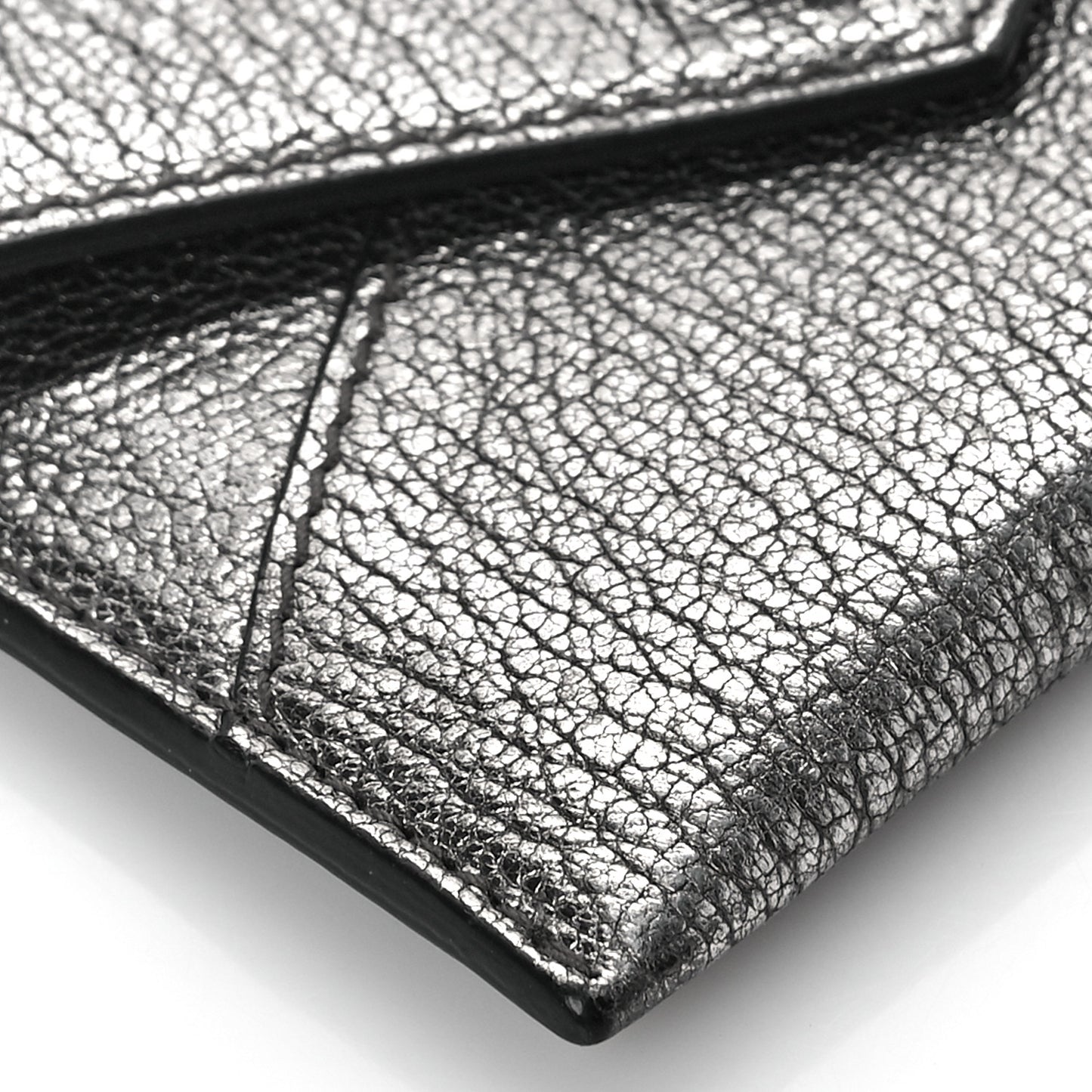 Metallic Calfskin Skull Envelope Card Holder Black Pearl