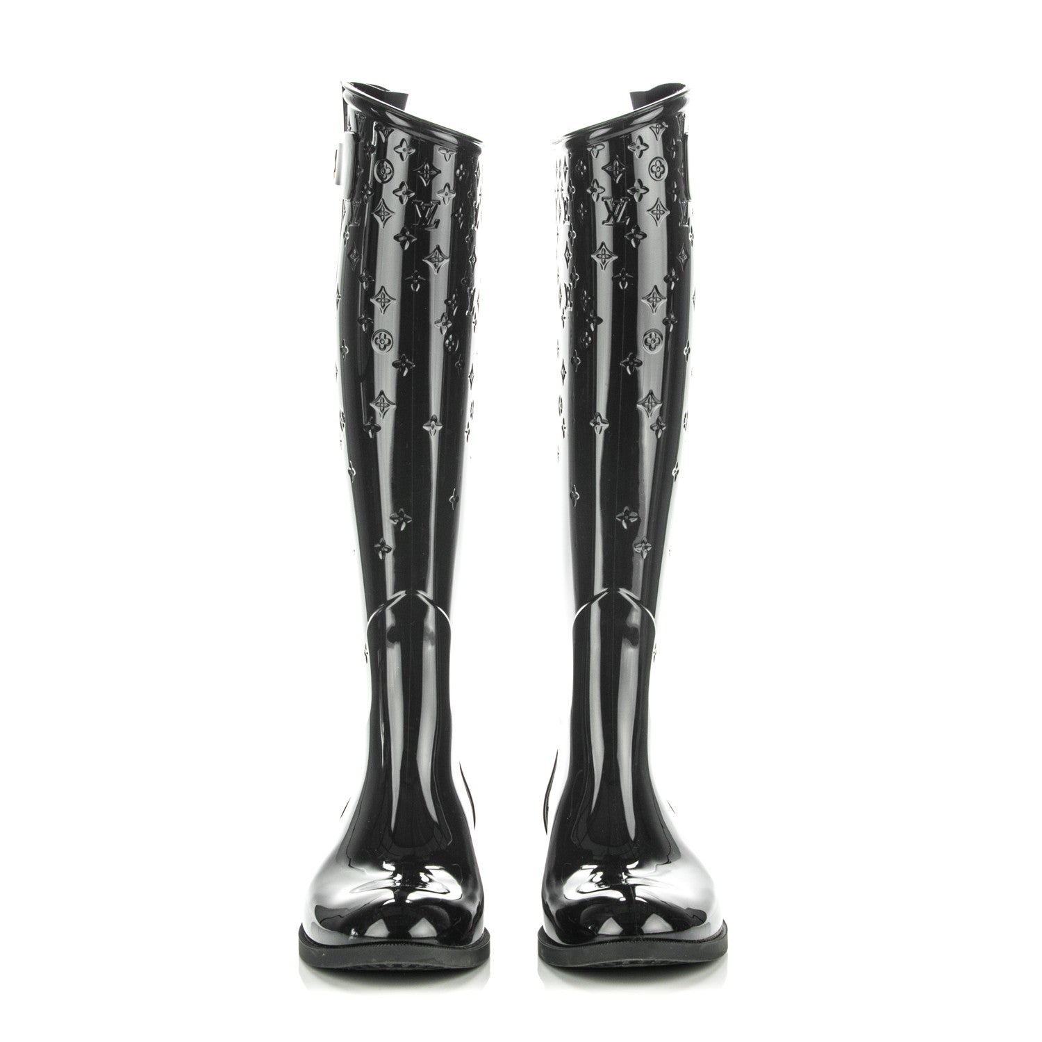 Louis Vuitton Rubber Embossed Monogram Drops High Boots 36 Black 1 of 6