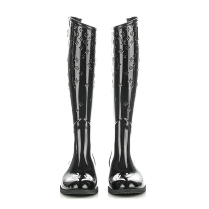 Louis Vuitton Rubber Embossed Monogram Drops High Boots 36 Black 1 of 6
