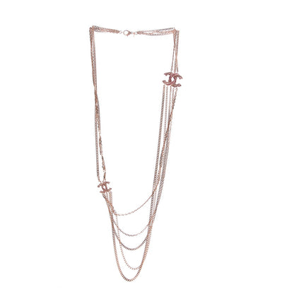 Chanel Baguette Crystal CC Multi Strand Chain Necklace Pink Gold 3 of 6