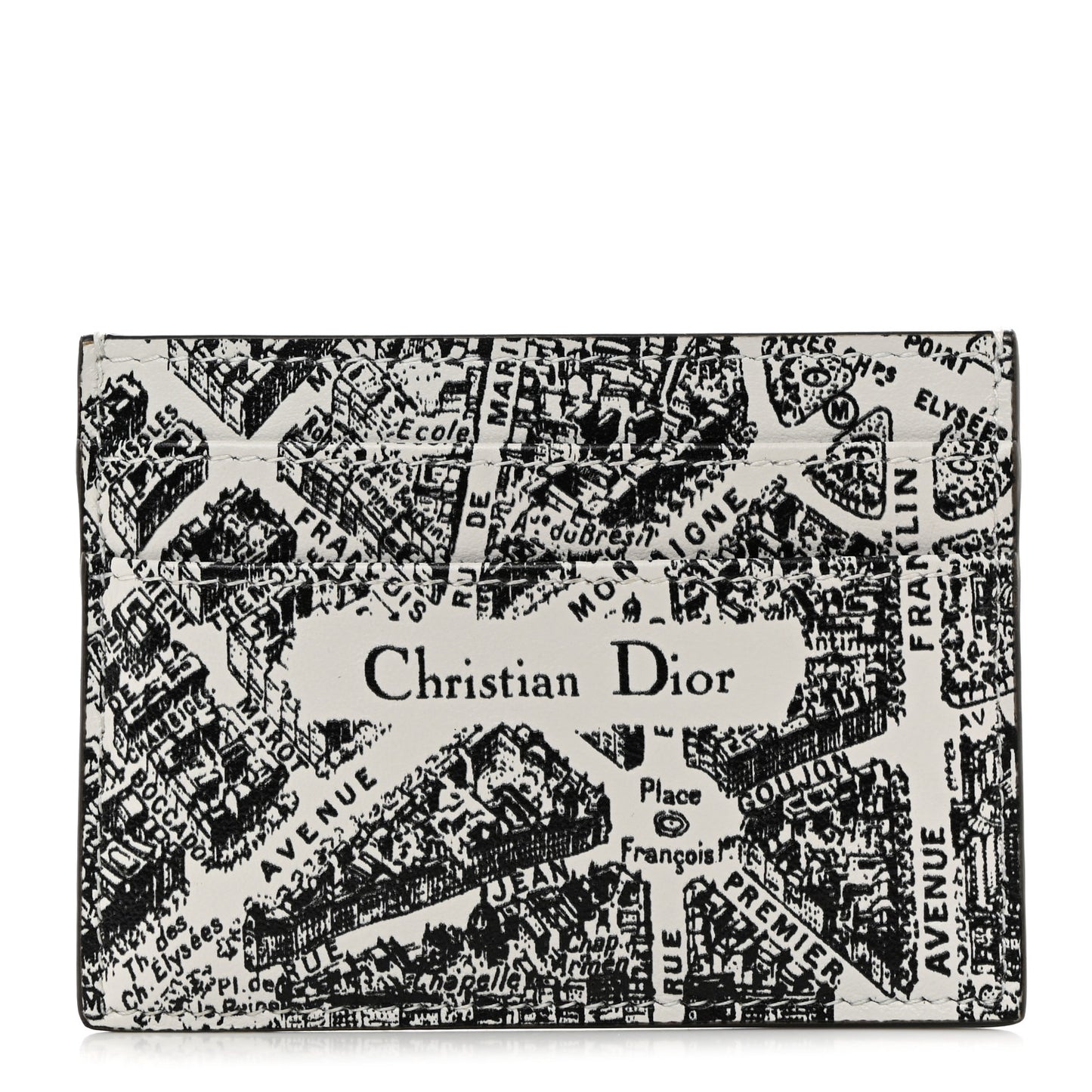 Calfskin Plan De Paris Print Card Holder White Black
