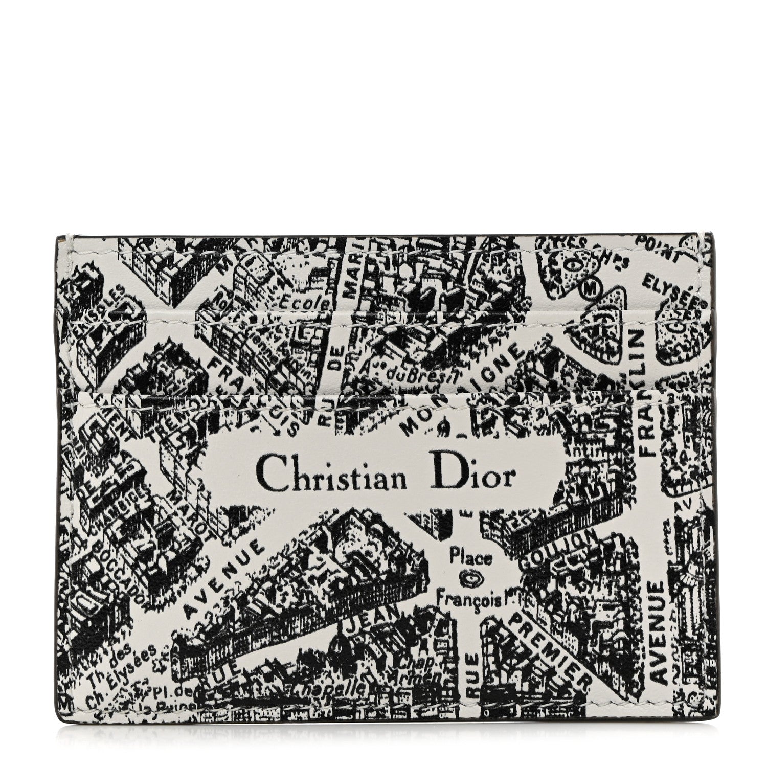 Christian Dior Calfskin Plan De Paris Print Card Holder White Black 1 of 8