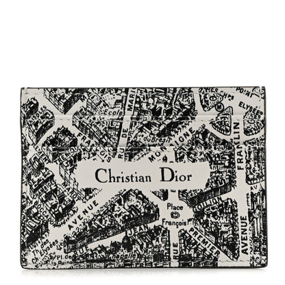 Christian Dior Calfskin Plan De Paris Print Card Holder White Black 1 of 8