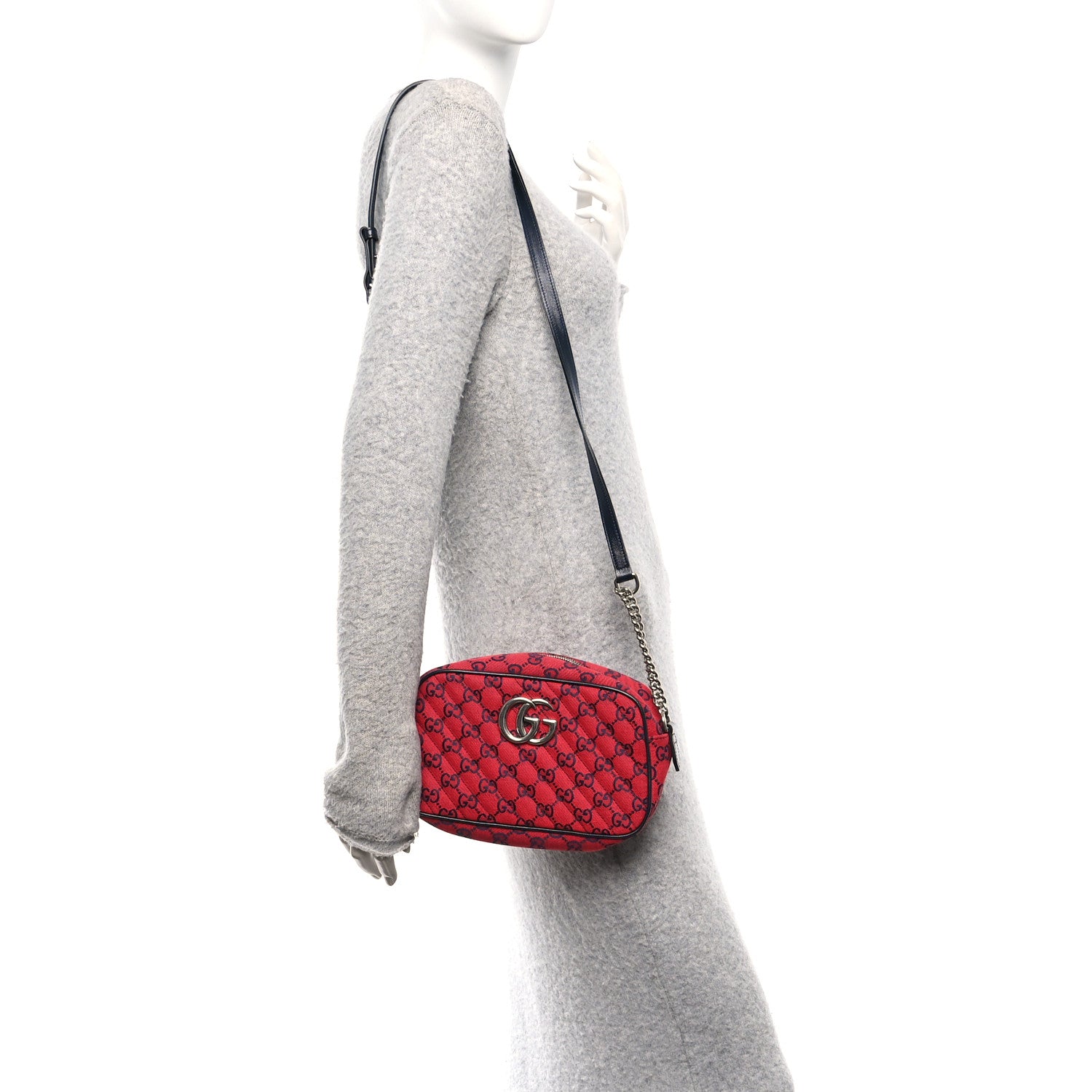 Gucci Monogram Multicolor Matelasse Diagonal Small GG Marmont Chain Shoulder Bag Red Blue 2 of 10
