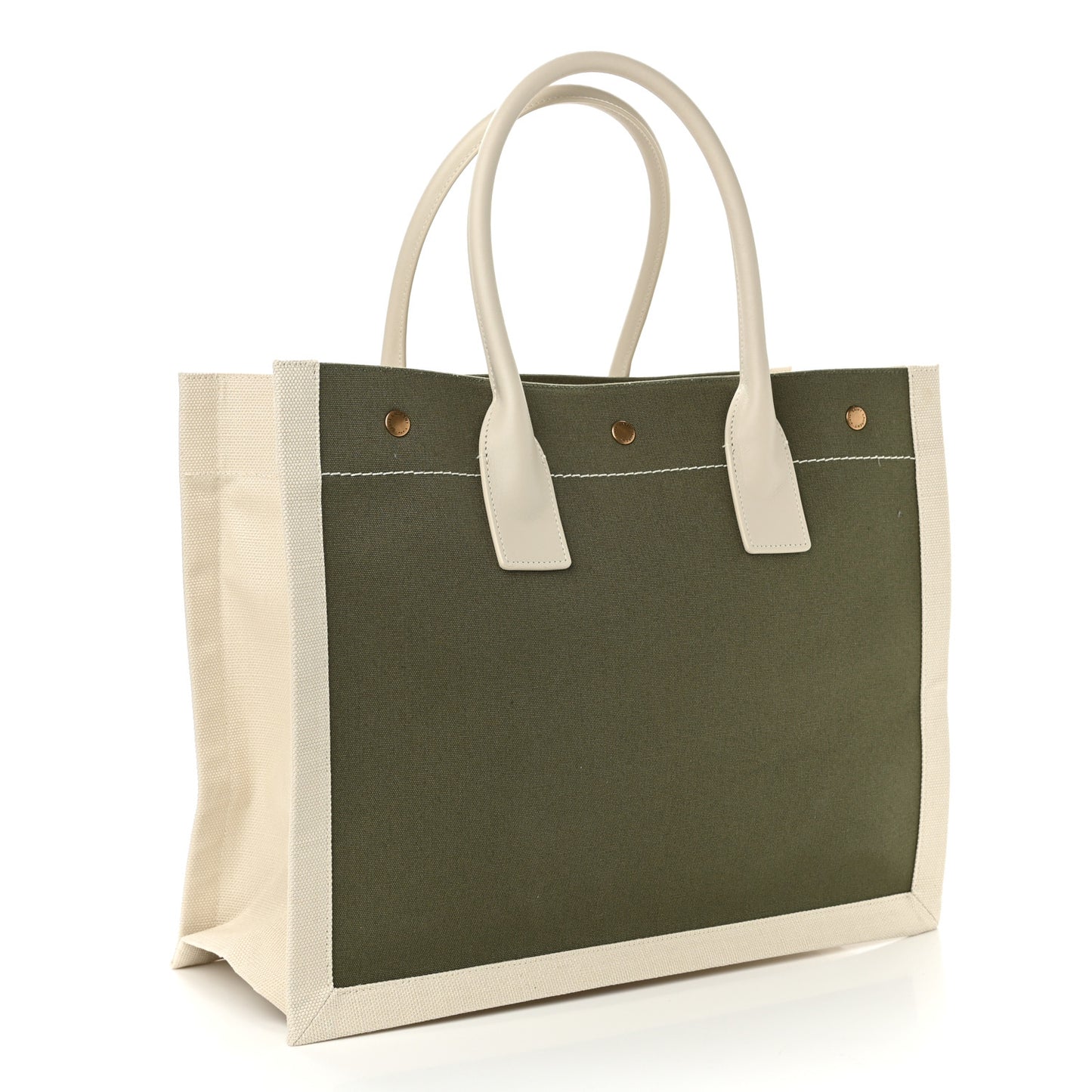 Linen Calfskin Small Rive Gauche Tote Military Green Blanc Vintage