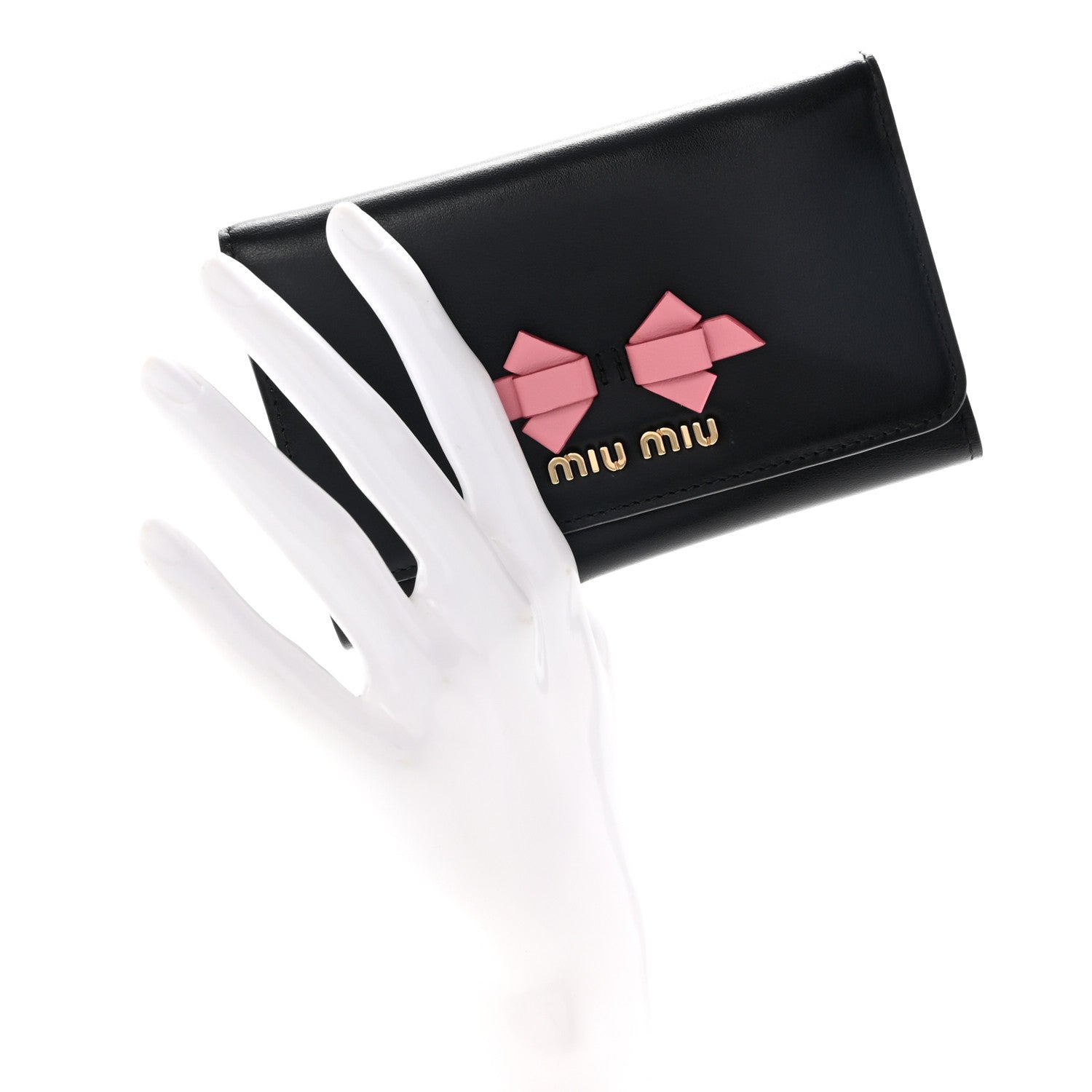 Miu Miu Soft Calf Fiocco Bow Wallet Black Petalo 2 of 8