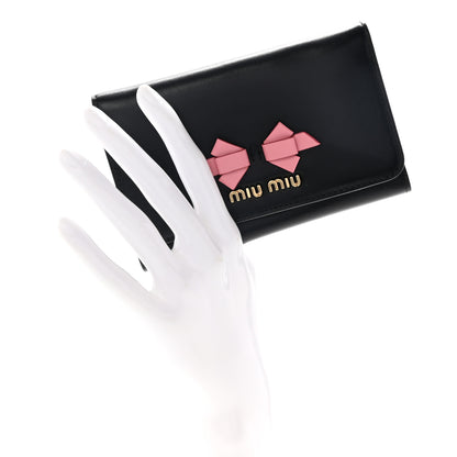 Miu Miu Soft Calf Fiocco Bow Wallet Black Petalo 2 of 8