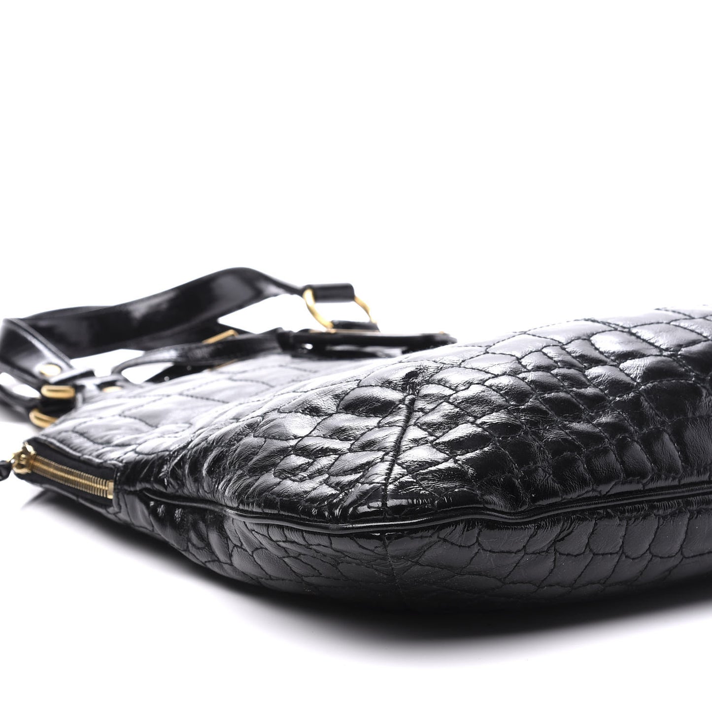 Patent Crocodile Embossed Tribute Tote Black