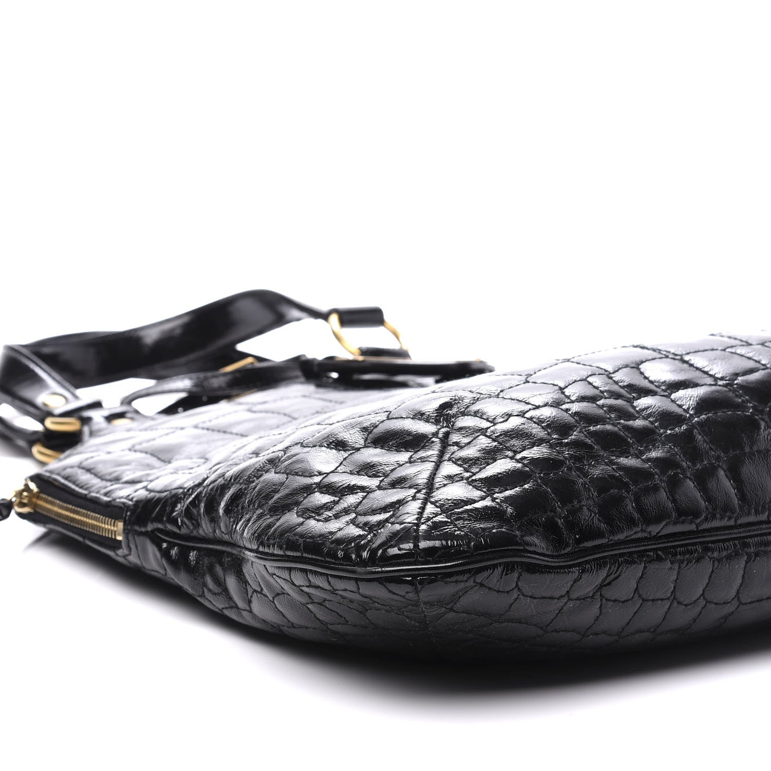 Saint Laurent Patent Crocodile Embossed Tribute Tote Black 5 of 10